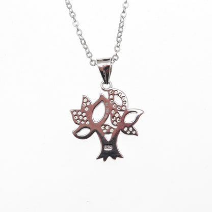 925 Sterling Silver Round-Cut C Z Tree of Life Cable Chain Necklace 18"