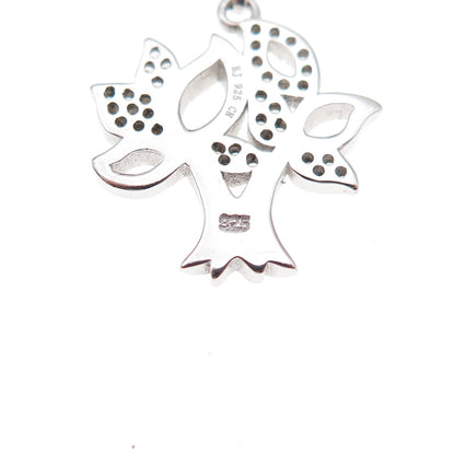925 Sterling Silver Round-Cut C Z Tree of Life Cable Chain Necklace 18"
