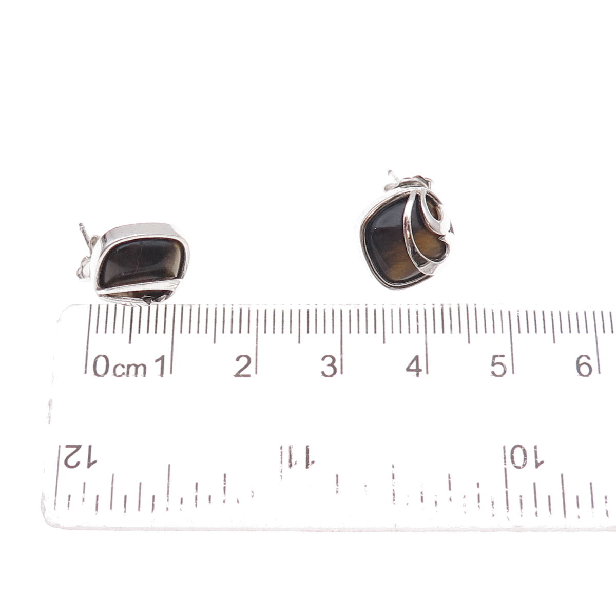 925 Sterling Silver Mexico Real Tiger Eye Wavy Scroll Earrings