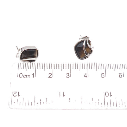 925 Sterling Silver Mexico Real Tiger Eye Wavy Scroll Earrings