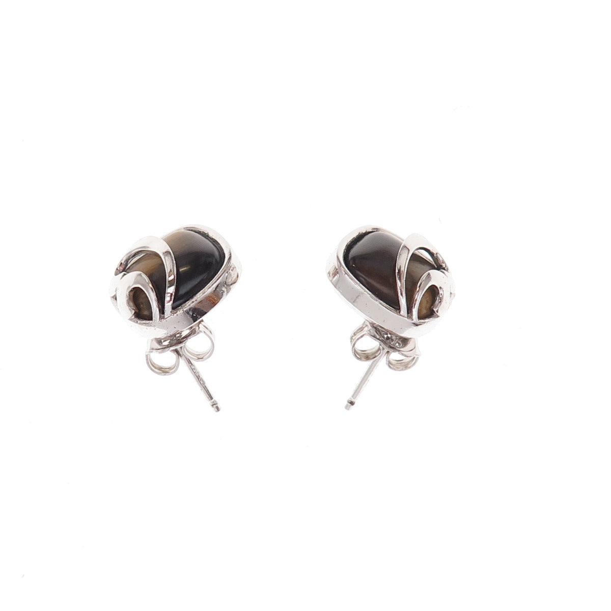 925 Sterling Silver Mexico Real Tiger Eye Wavy Scroll Earrings