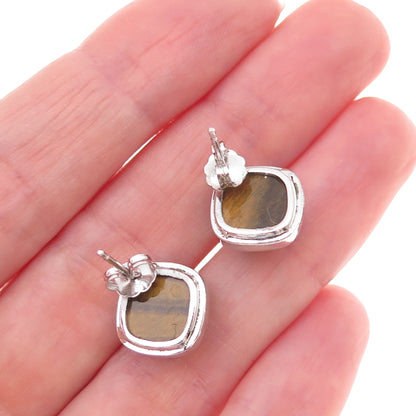 925 Sterling Silver Mexico Real Tiger Eye Wavy Scroll Earrings