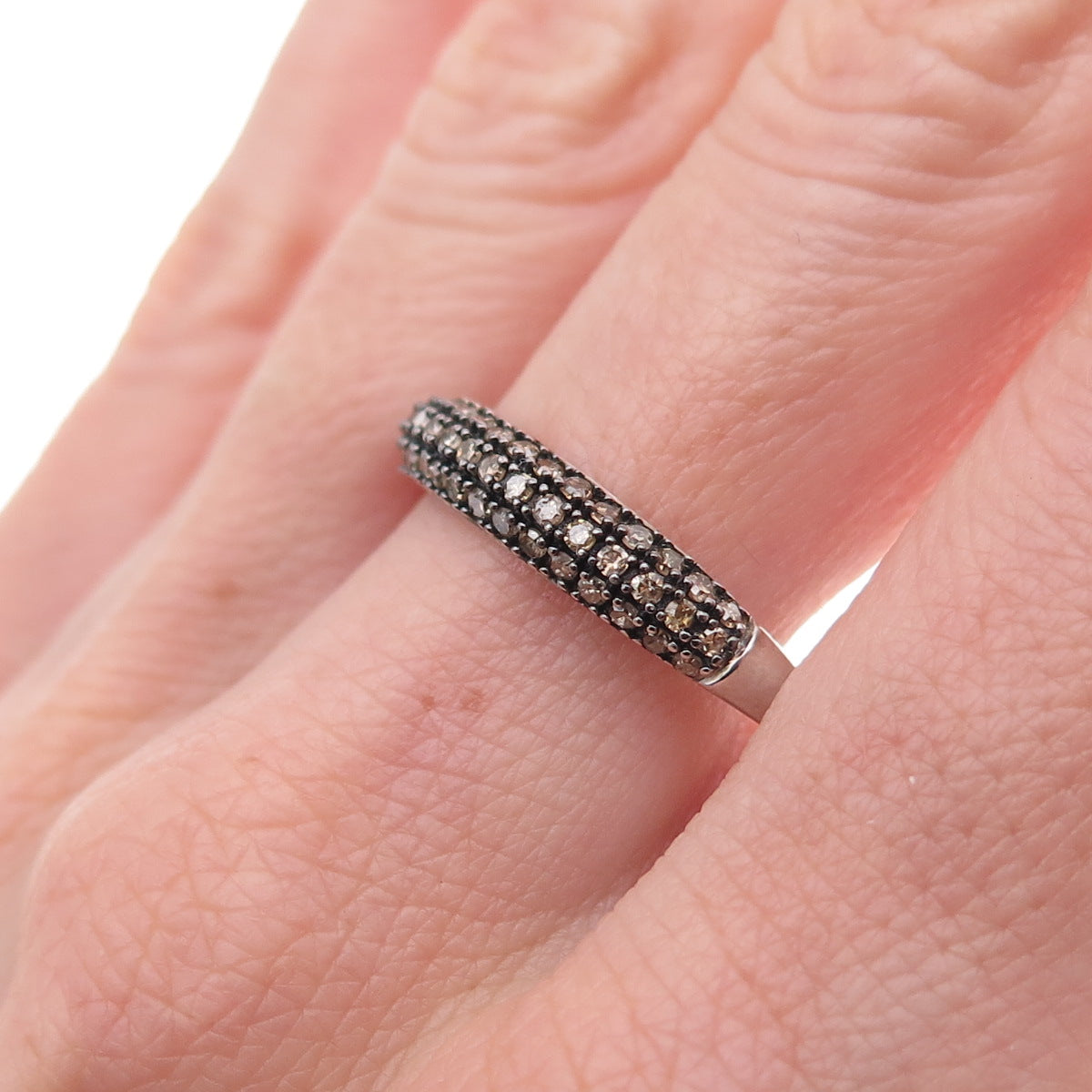 D'Joy 925 Sterling Silver Real Round-Cut Cognac Diamond Ring Size 11