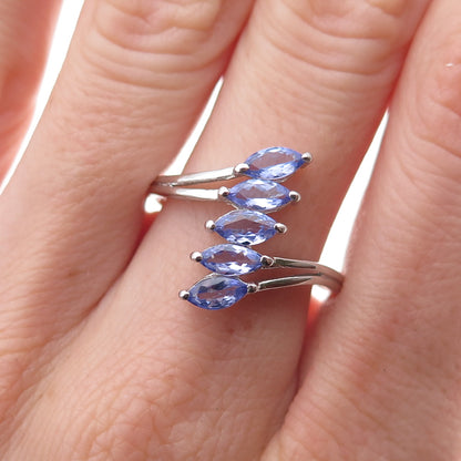 Chuck Clemency 925 Sterling Silver Real Marquise-Cut Tanzanite Ring Size 8.5