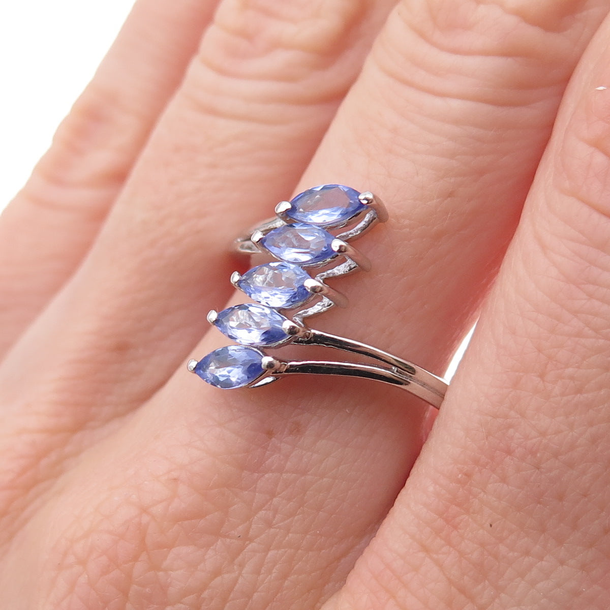 Chuck Clemency 925 Sterling Silver Real Marquise-Cut Tanzanite Ring Size 8.5