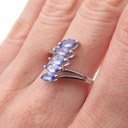 Chuck Clemency 925 Sterling Silver Real Marquise-Cut Tanzanite Ring Size 8.5