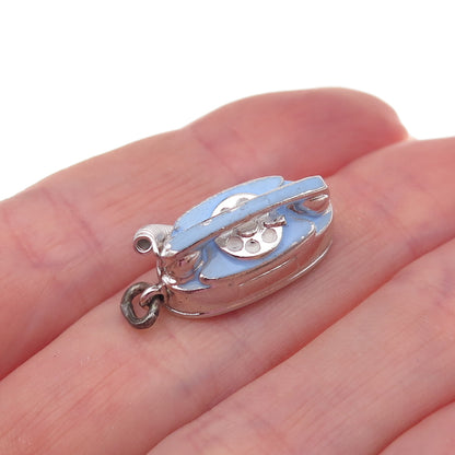 Wells 925 Sterling Antique Art Deco Enamel Retro Rotary Phone 3D Charm Pendant
