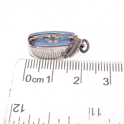 Wells 925 Sterling Antique Art Deco Enamel Retro Rotary Phone 3D Charm Pendant
