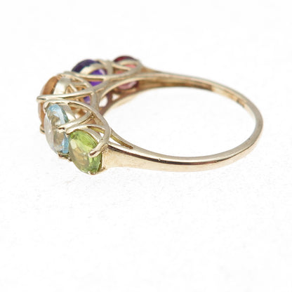 Chuck Clemency 925 Sterling Silver Gold Plated Real Multi-Gem Ring Size 8.25