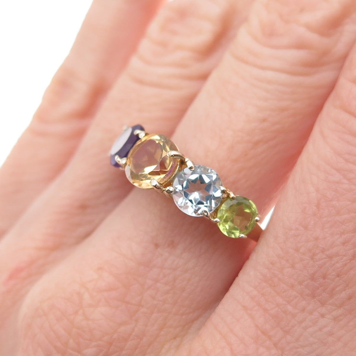 Chuck Clemency 925 Sterling Silver Gold Plated Real Multi-Gem Ring Size 8.25