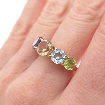 Chuck Clemency 925 Sterling Silver Gold Plated Real Multi-Gem Ring Size 8.25