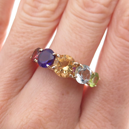 Chuck Clemency 925 Sterling Silver Gold Plated Real Multi-Gem Ring Size 8.25