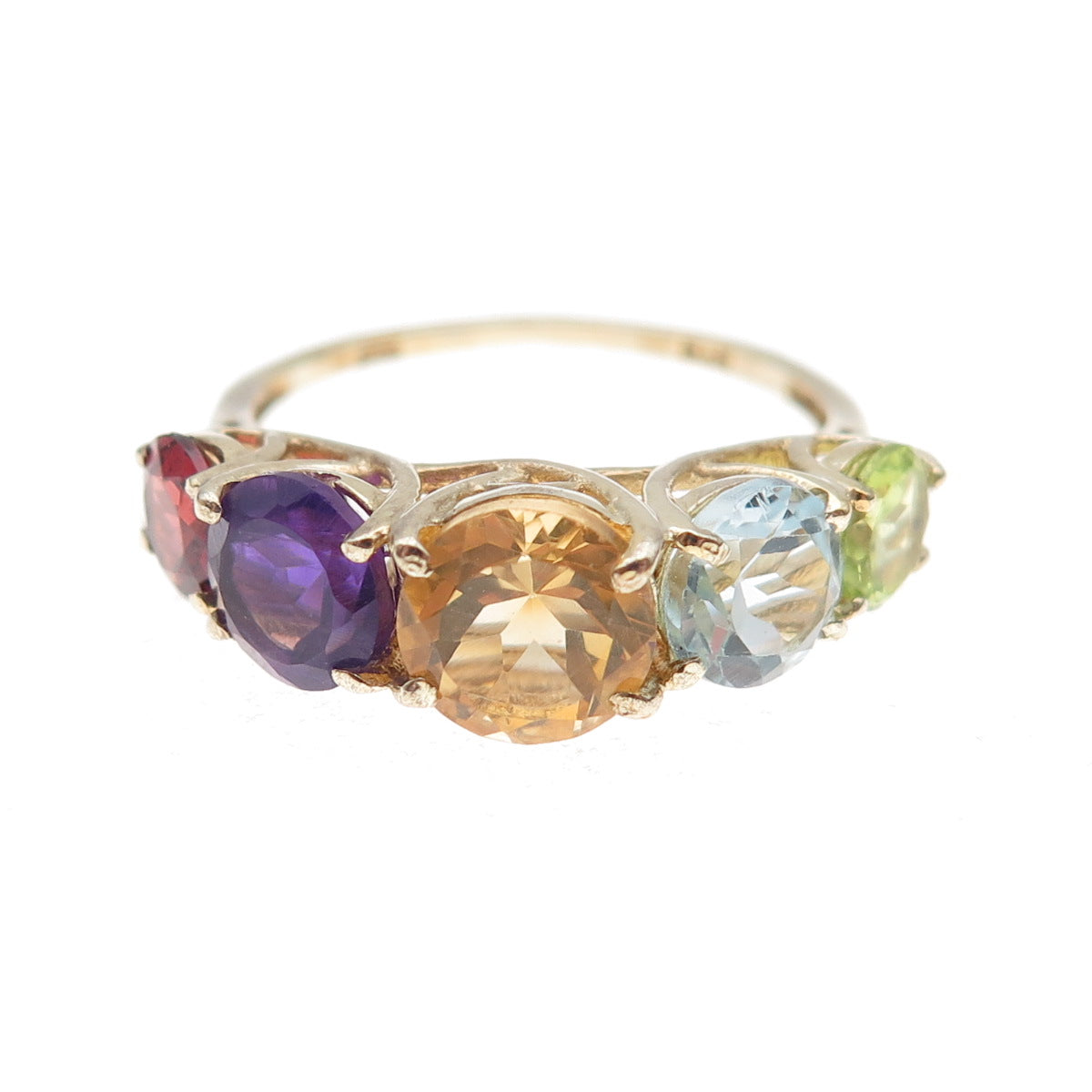 Chuck Clemency 925 Sterling Silver Gold Plated Real Multi-Gem Ring Size 8.25