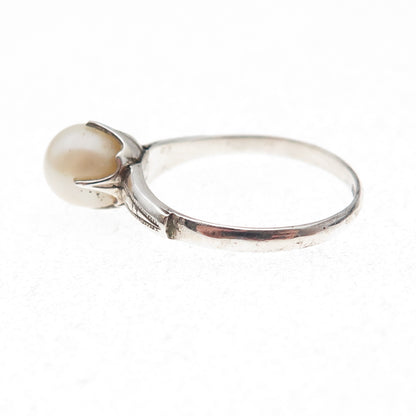 925 Sterling Silver Antique Art Deco Real Pearl Ring Size 6.75
