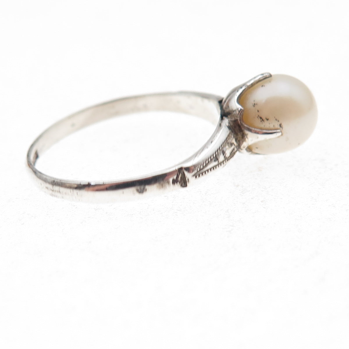 925 Sterling Silver Antique Art Deco Real Pearl Ring Size 6.75