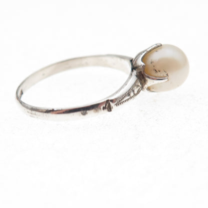 925 Sterling Silver Antique Art Deco Real Pearl Ring Size 6.75