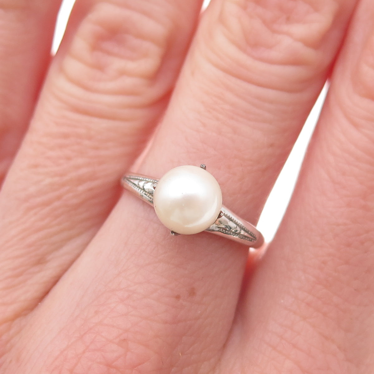 925 Sterling Silver Antique Art Deco Real Pearl Ring Size 6.75