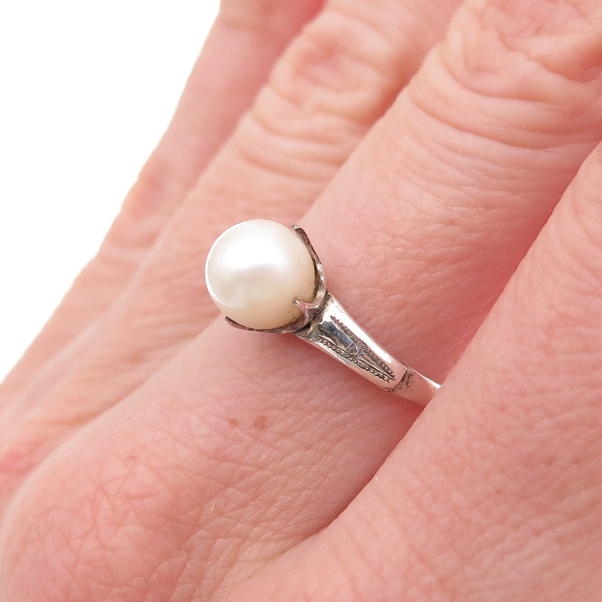 925 Sterling Silver Antique Art Deco Real Pearl Ring Size 6.75