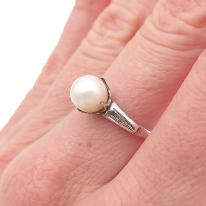 925 Sterling Silver Antique Art Deco Real Pearl Ring Size 6.75