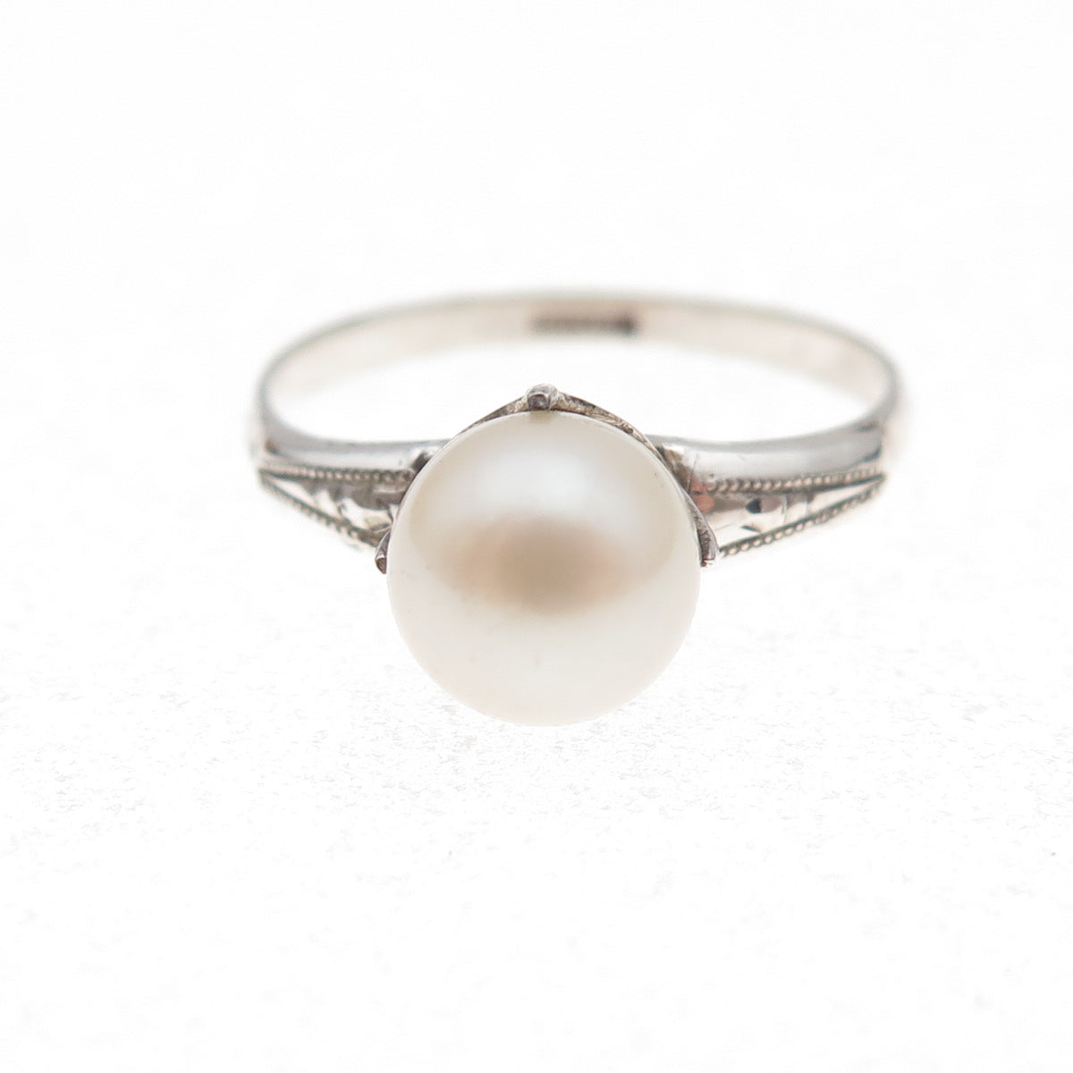 925 Sterling Silver Antique Art Deco Real Pearl Ring Size 6.75