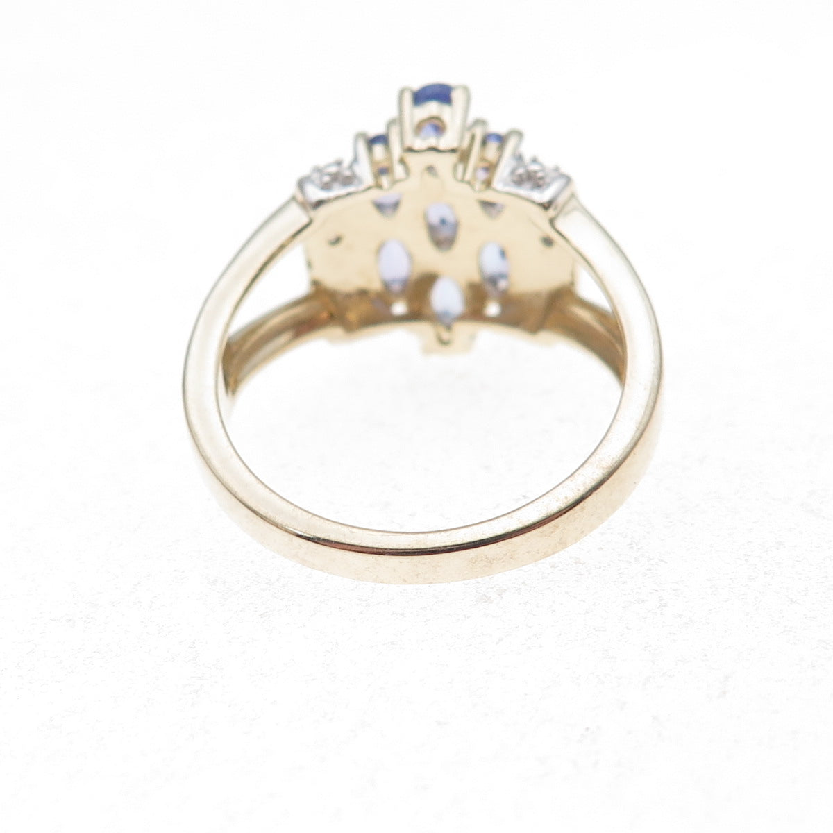 925 Sterling Silver Gold Plated Real Diamond & Tanzanite Ring Size 8