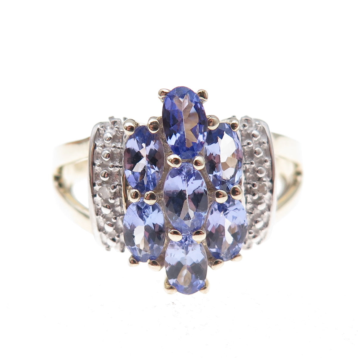 925 Sterling Silver Gold Plated Real Diamond & Tanzanite Ring Size 8