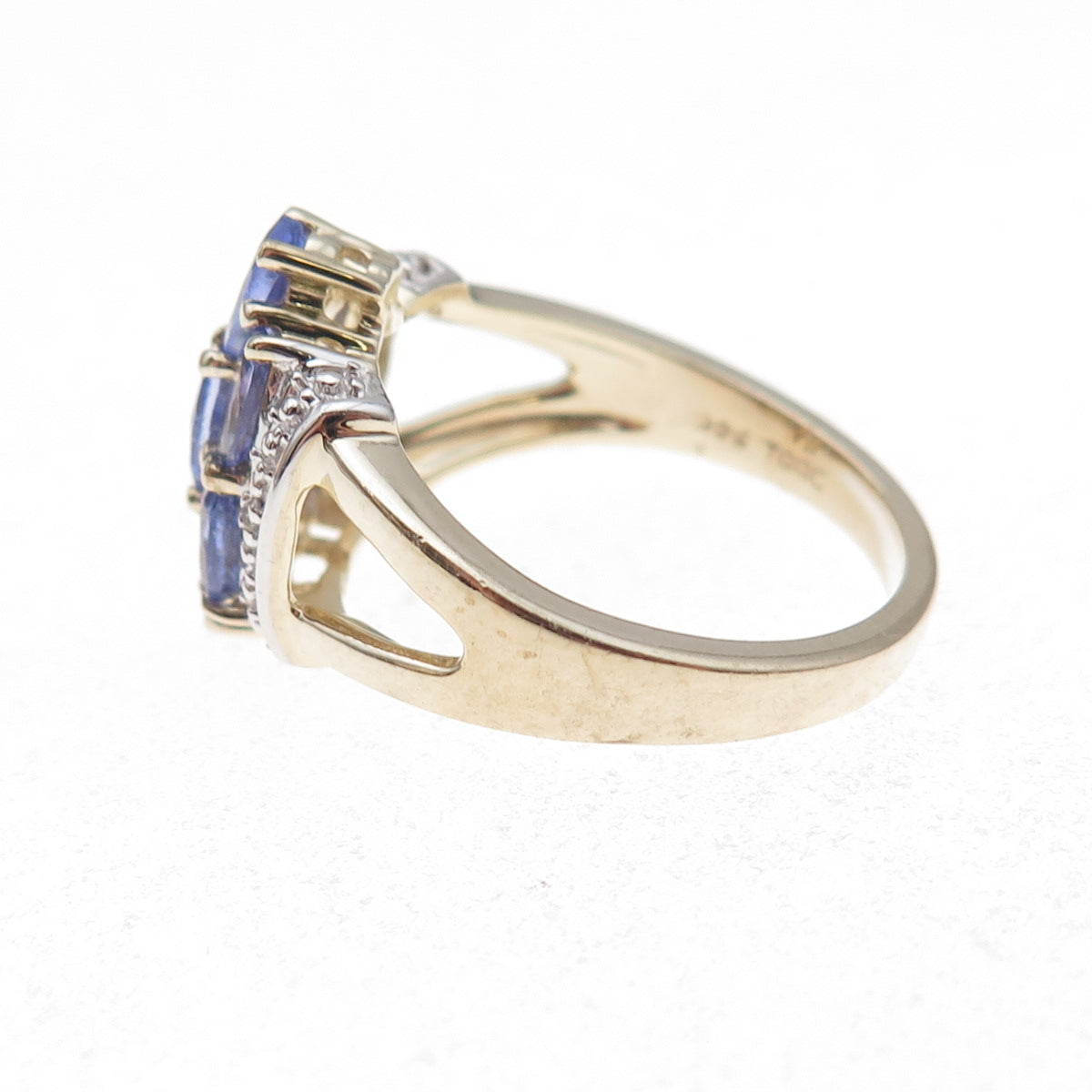 925 Sterling Silver Gold Plated Real Diamond & Tanzanite Ring Size 8