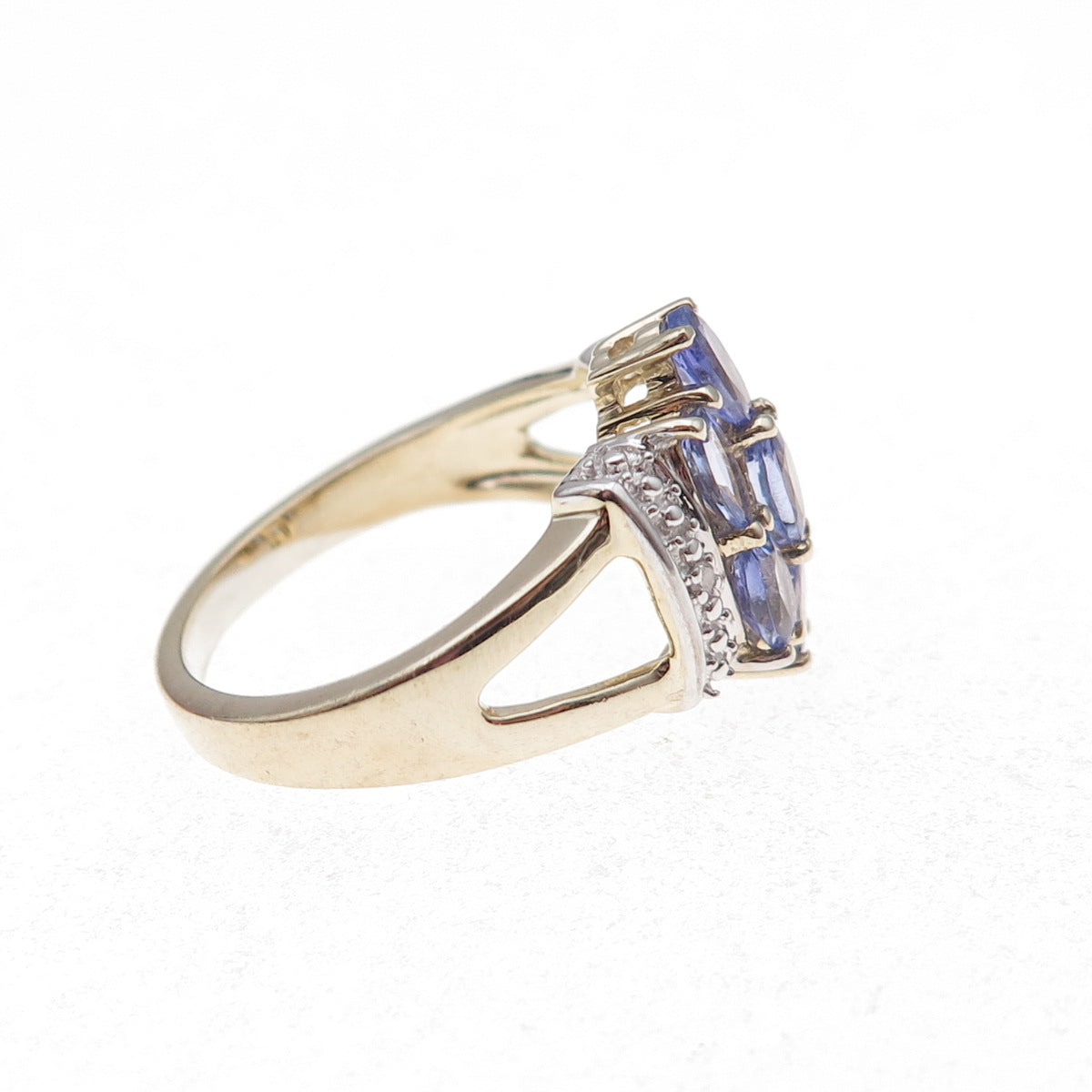 925 Sterling Silver Gold Plated Real Diamond & Tanzanite Ring Size 8
