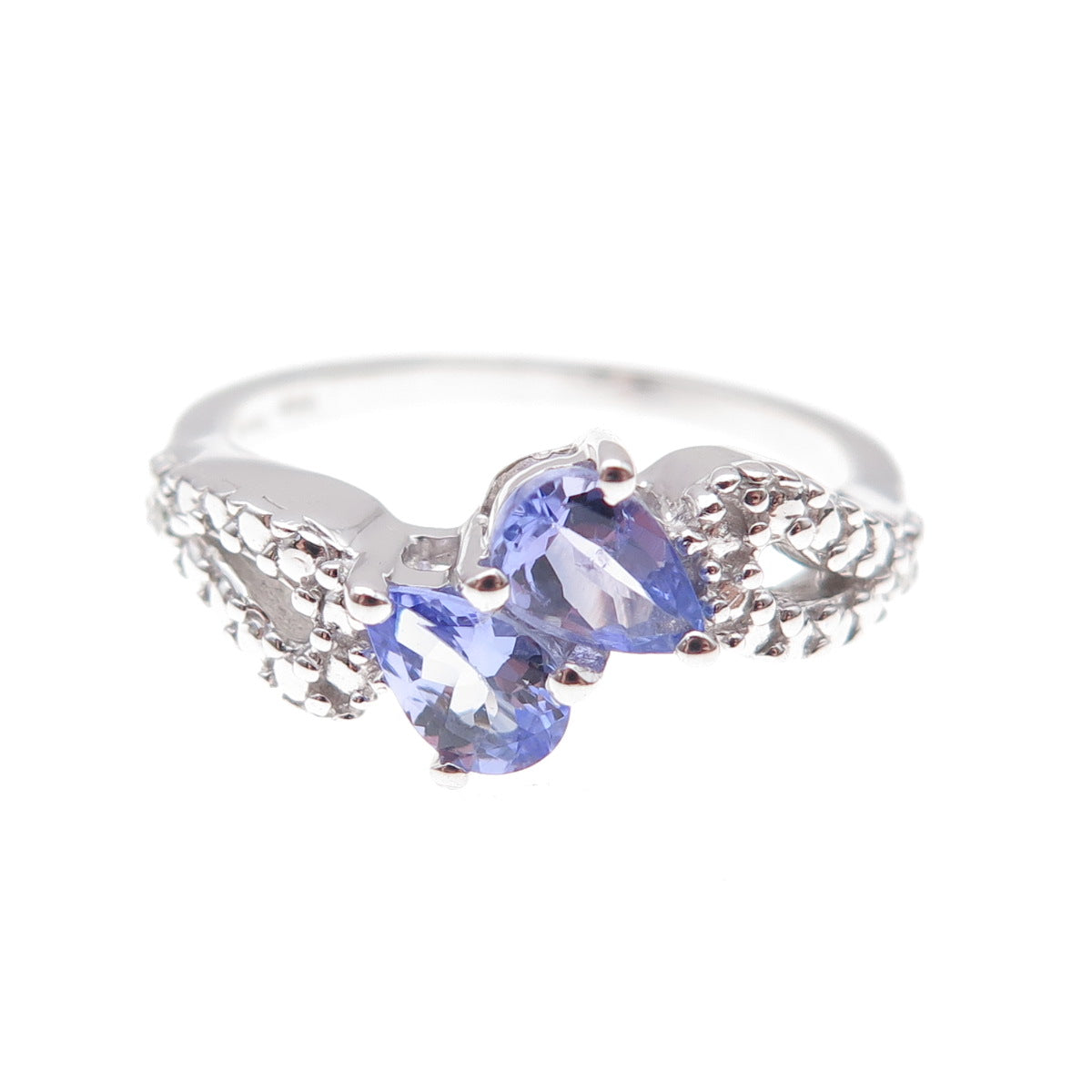 925 Sterling Silver Real Diamond & Tanzanite Bypass Ring Size 8.25