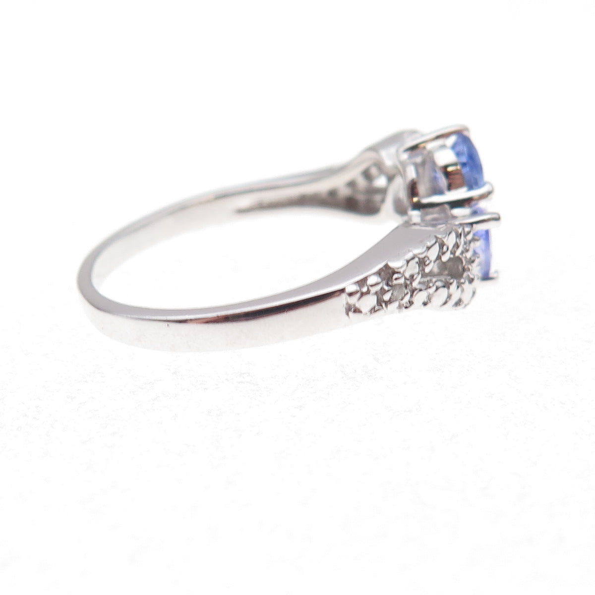 925 Sterling Silver Real Diamond & Tanzanite Bypass Ring Size 8.25