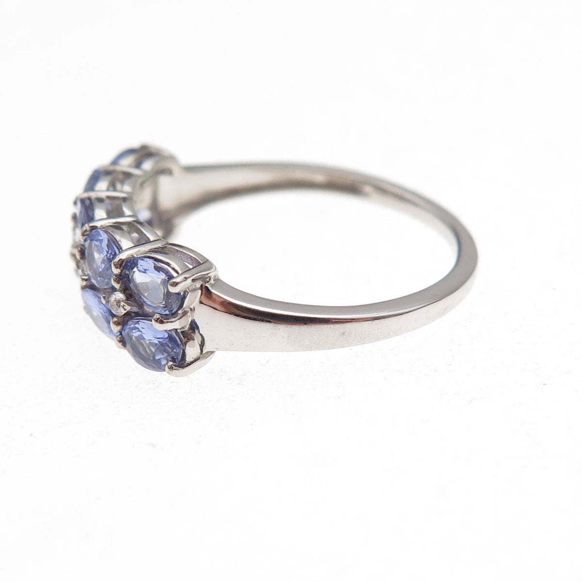 D'Joy 925 Sterling Silver Real Tanzanite & White Topaz Ring Size 8