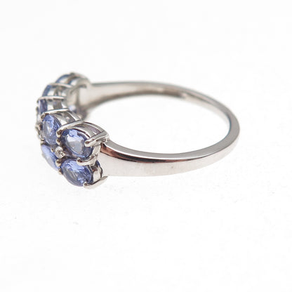 D'Joy 925 Sterling Silver Real Tanzanite & White Topaz Ring Size 8