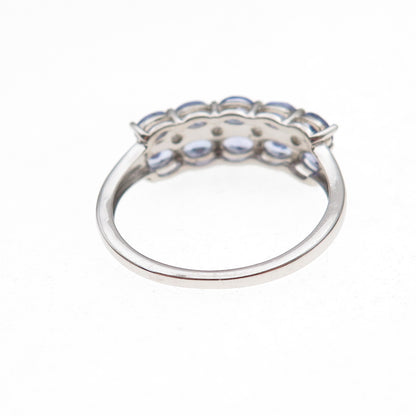 D'Joy 925 Sterling Silver Real Tanzanite & White Topaz Ring Size 8