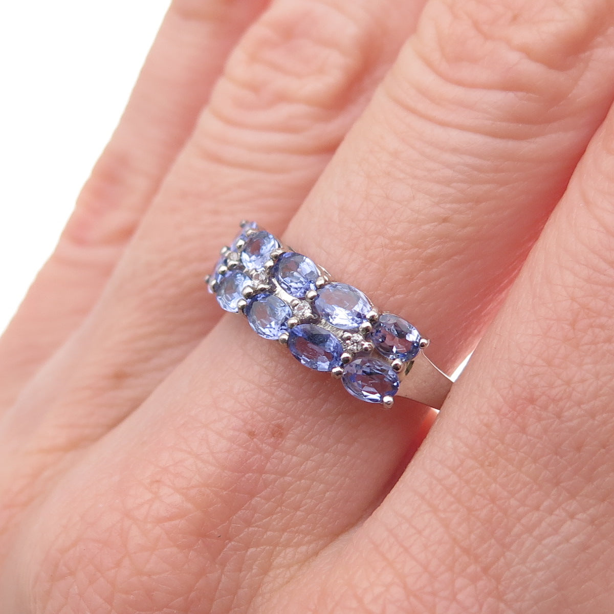 D'Joy 925 Sterling Silver Real Tanzanite & White Topaz Ring Size 8