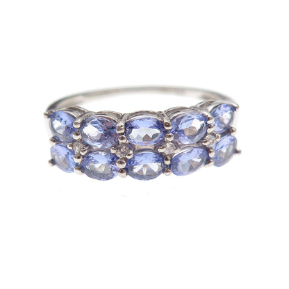D'Joy 925 Sterling Silver Real Tanzanite & White Topaz Ring Size 8