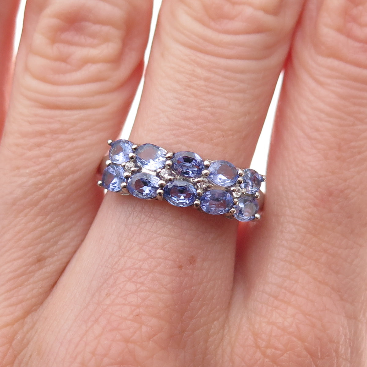 D'Joy 925 Sterling Silver Real Tanzanite & White Topaz Ring Size 8