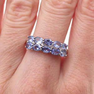 D'Joy 925 Sterling Silver Real Tanzanite & White Topaz Ring Size 8