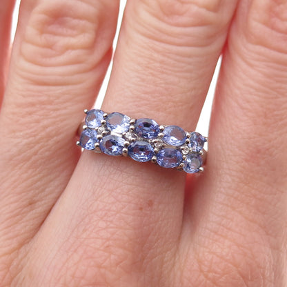 D'Joy 925 Sterling Silver Real Tanzanite & White Topaz Ring Size 8