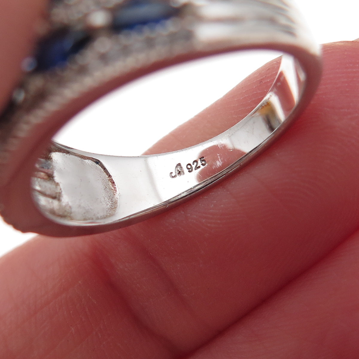 925 Sterling Silver Real White Topaz & Lab-Created Sapphire Ring Size 7.25