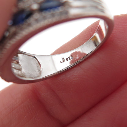 925 Sterling Silver Real White Topaz & Lab-Created Sapphire Ring Size 7.25