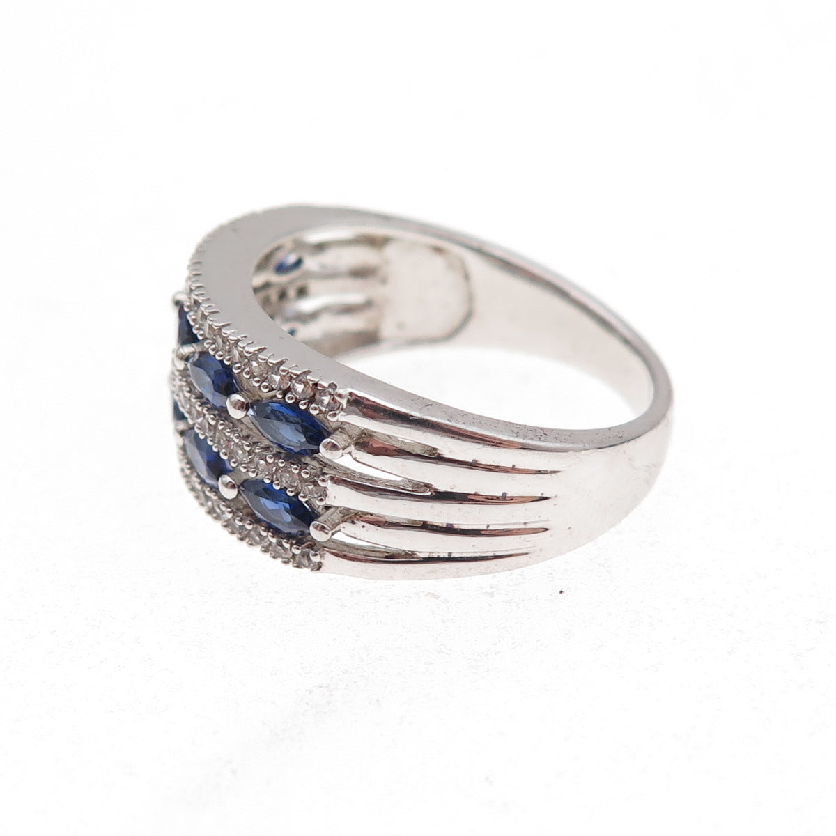 925 Sterling Silver Real White Topaz & Lab-Created Sapphire Ring Size 7.25