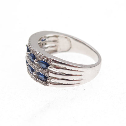 925 Sterling Silver Real White Topaz & Lab-Created Sapphire Ring Size 7.25