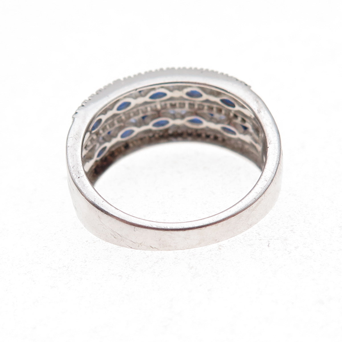 925 Sterling Silver Real White Topaz & Lab-Created Sapphire Ring Size 7.25
