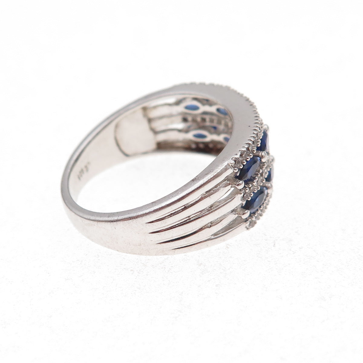 925 Sterling Silver Real White Topaz & Lab-Created Sapphire Ring Size 7.25