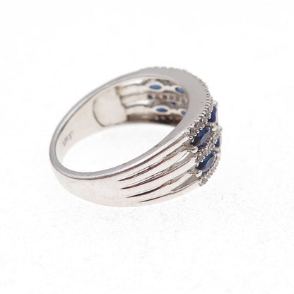 925 Sterling Silver Real White Topaz & Lab-Created Sapphire Ring Size 7.25