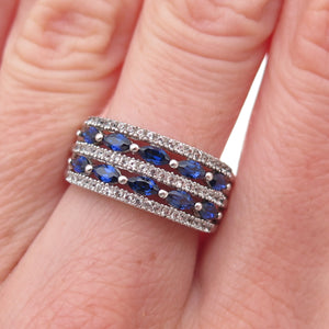 925 Sterling Silver Real White Topaz & Lab-Created Sapphire Ring Size 7.25