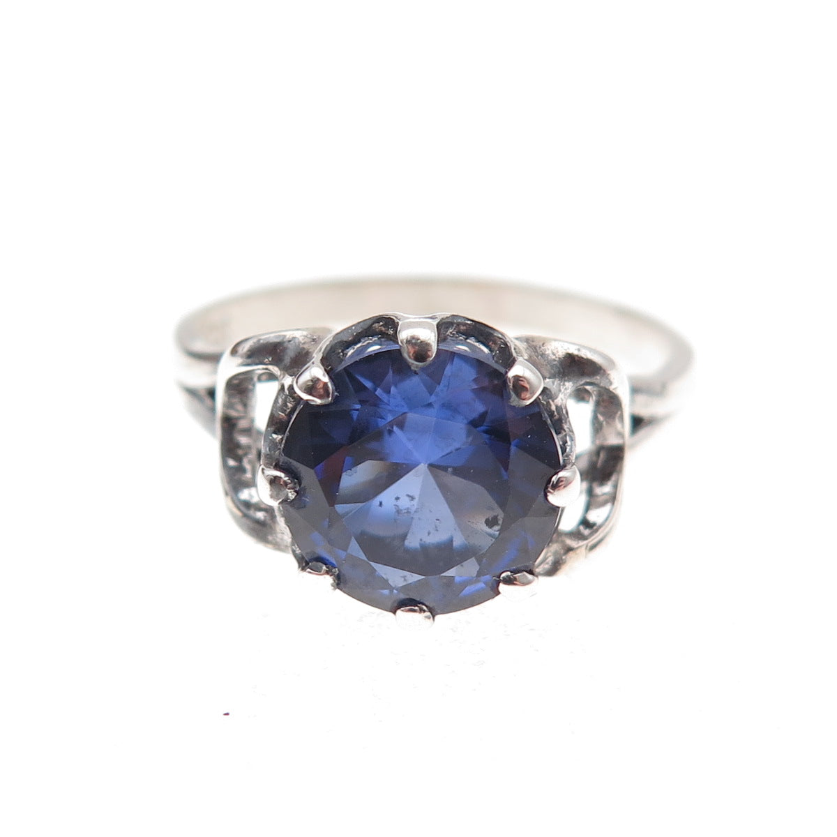 Clark & Coombs 925 Sterling Antique Art Deco Lab-Created Sapphire Ring Size 7.75