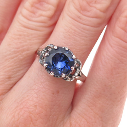 Clark & Coombs 925 Sterling Antique Art Deco Lab-Created Sapphire Ring Size 7.75