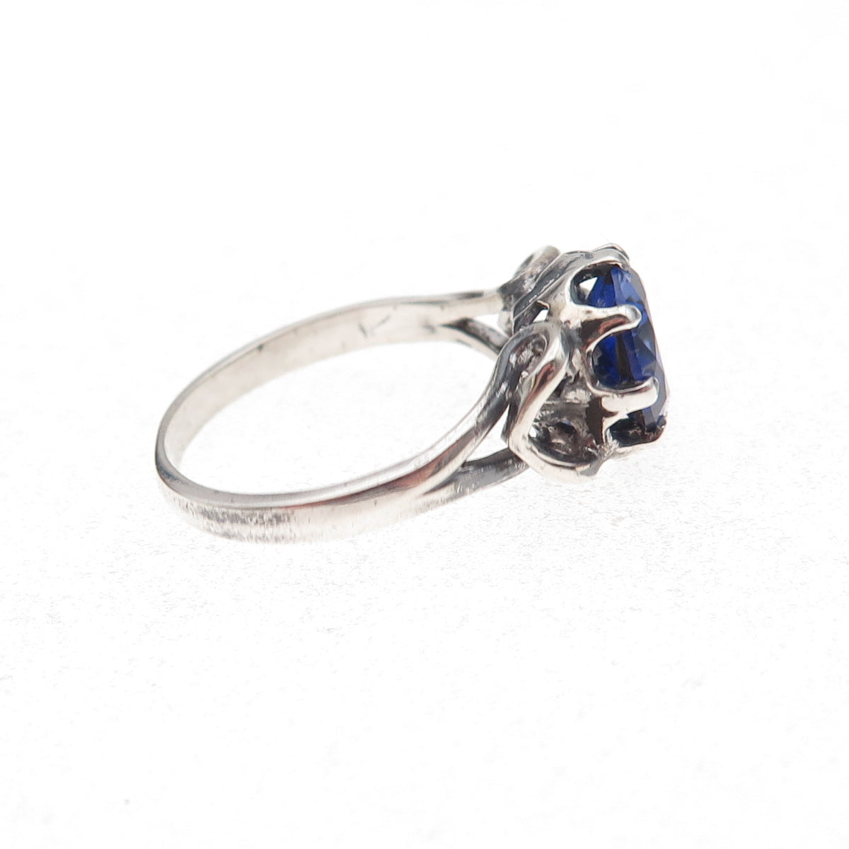 Clark & Coombs 925 Sterling Antique Art Deco Lab-Created Sapphire Ring Size 7.75