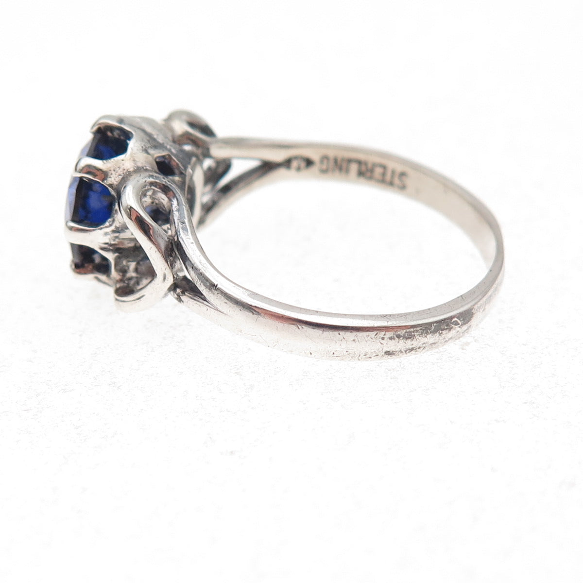 Clark & Coombs 925 Sterling Antique Art Deco Lab-Created Sapphire Ring Size 7.75